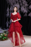 Red Lace High Low Party Dresses, A-Line Homecoming Dresses HZ0429