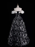 White and Black Sequins Long Prom Dress, Off the Shoulder A-Line Party Dress HZ0429