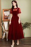 Burgundy Velvet Short Prom Dresses, A-Line Homecoming Dresses HZ0429