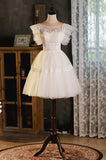 Cute Lace Short A-Line Prom Dress, Champagne Party Dress HZ0429