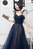 Blue Tulle Long Floor Length Prom Dress, A-Line Evening Dress HZ0429