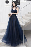 Blue Tulle Long Floor Length Prom Dress, A-Line Evening Dress HZ0429