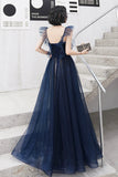 Blue Tulle Long Floor Length Prom Dress, A-Line Evening Dress HZ0429