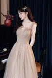 A-Line Tulle Beaded Long Prom Dress, Evening Party Dress HZ0429