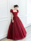 Beautiful Floor Length A-Line Prom Dress, Burgundy Tulle Evening Party Dress HZ0429
