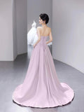 Pink Strapless Floor Length Prom Dress, Lovely A-Line Evening Party Dress HZ0429