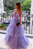 Lavender A-Line Puffy Long Prom Dresses, Girl Graduation Party Dresses HZ0429