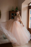 Pink Lovely Tulle Lace Long Prom Dress, Off the Shoulder Evening Dress HZ0429