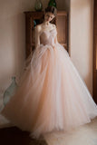 Pink Lovely Tulle Lace Long Prom Dress, Off the Shoulder Evening Dress HZ0429