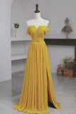 Yellow Chiffon Long Prom Dress, A-Line Off the Shoulder Evening Dress HZ0429