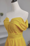 Yellow Chiffon Long Prom Dress, A-Line Off the Shoulder Evening Dress HZ0429