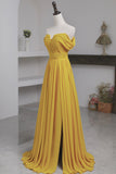 Yellow Chiffon Long Prom Dress, A-Line Off the Shoulder Evening Dress HZ0429