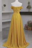 Yellow Chiffon Long Prom Dress, A-Line Off the Shoulder Evening Dress HZ0429