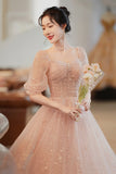 Cute Tulle A-Line Homecoming Dress, 1/2 Sleeves Short Prom Dress HZ0429