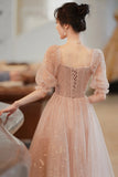 Cute Tulle A-Line Homecoming Dress, 1/2 Sleeves Short Prom Dress HZ0429