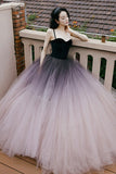Lovely Ombre Tulle Floor Length Party Dresses, Spaghetti Straps Prom Dresses HZ0429