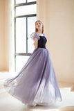 Purple Velvet Tulle Long Prom Dresses, Cute A-Line Evening Dresses HZ0429
