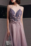 Purple V-Neck Tulle Long Prom Dresses, A-Line Ombre Evening Dresses HZ0429