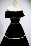 Black Velvet Long Prom Dresses, A-Line Off the Shoulder Evening Dresses HZ0429