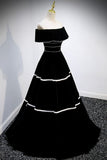 Black Velvet Long Prom Dresses, A-Line Off the Shoulder Evening Dresses HZ0429