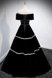 Black Velvet Long Prom Dresses, A-Line Off the Shoulder Evening Dresses HZ0429