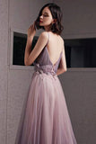 Purple V-Neck Tulle Long Prom Dresses, A-Line Ombre Evening Dresses HZ0429