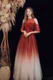 A-Line Ombre Tulle Long Party Dress, Lovely Lace-Up Evening Dress HZ0429