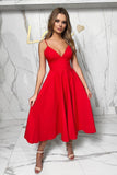 A-Line Cute V Neck Short White/Red Prom Dresses, A-Line Party Dresses HZ0429