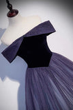 Purple Velvet Tulle Long Prom Dresses, A-Line Off the Shoulder Evening Dresses HZ0429