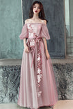 Gray Tulle Lace Long Prom Dresses, Cute A-Line Evening Dresses HZ0429