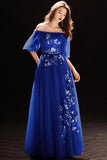 Gray Tulle Lace Long Prom Dresses, Cute A-Line Evening Dresses HZ0429
