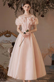Pink Tulle Off the Shoulder Party Dress, Pink A-Line Homecoming Dress HZ0429