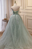Green Tulle Beaded Ball Gown Off Shoulder Party Dress, Green Sweet 16 Dress HZ0429