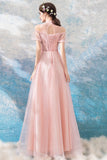 Pink Lace Long A-Line Prom Dresses, Lovely Pink Evening Dresses HZ0429