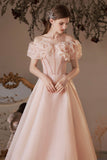 Pink Tulle Off the Shoulder Party Dress, Pink A-Line Homecoming Dress HZ0429
