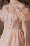Pink Tulle Off the Shoulder Party Dress, Pink A-Line Homecoming Dress HZ0429