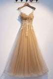 Yellow Tulle Lace Long Prom Dress, A-Line Lace Evening Dress HZ0429