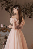 Pink Tulle Off the Shoulder Party Dress, Pink A-Line Homecoming Dress HZ0429