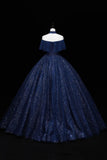 Blue Tulle Sequins Long Ball Gown, Elegant A-Line Formal Gown HZ0429