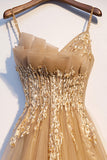 Yellow Tulle Lace Long Prom Dress, A-Line Lace Evening Dress HZ0429