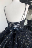 Black V-Neck Tulle Long Prom Dresses, High Low Evening Party Dresses HZ0429
