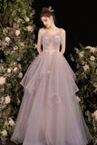 Purple Tulle Lace Long Prom Dresses, A-Line Evening Dress HZ0429
