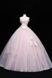 Lovely Pink Tull Applique Ball Gown Formal Dress, Pink Sweet 16 Dress HZ0429