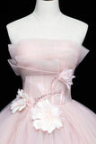 Lovely Pink Tull Applique Ball Gown Formal Dress, Pink Sweet 16 Dress HZ0429