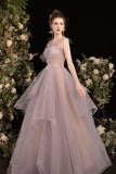 Purple Tulle Lace Long Prom Dresses, A-Line Evening Dress HZ0429