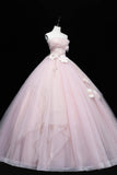 Lovely Pink Tull Applique Ball Gown Formal Dress, Pink Sweet 16 Dress HZ0429