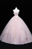Lovely Pink Tull Applique Ball Gown Formal Dress, Pink Sweet 16 Dress HZ0429