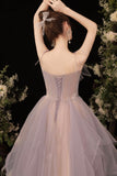 Purple Tulle Lace Long Prom Dresses, A-Line Evening Dress HZ0429