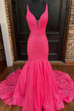 Mermaid Sequins Long Prom Dresses, V-Neck Evening Party Dresses HZ0429
