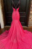 Mermaid Sequins Long Prom Dresses, V-Neck Evening Party Dresses HZ0429